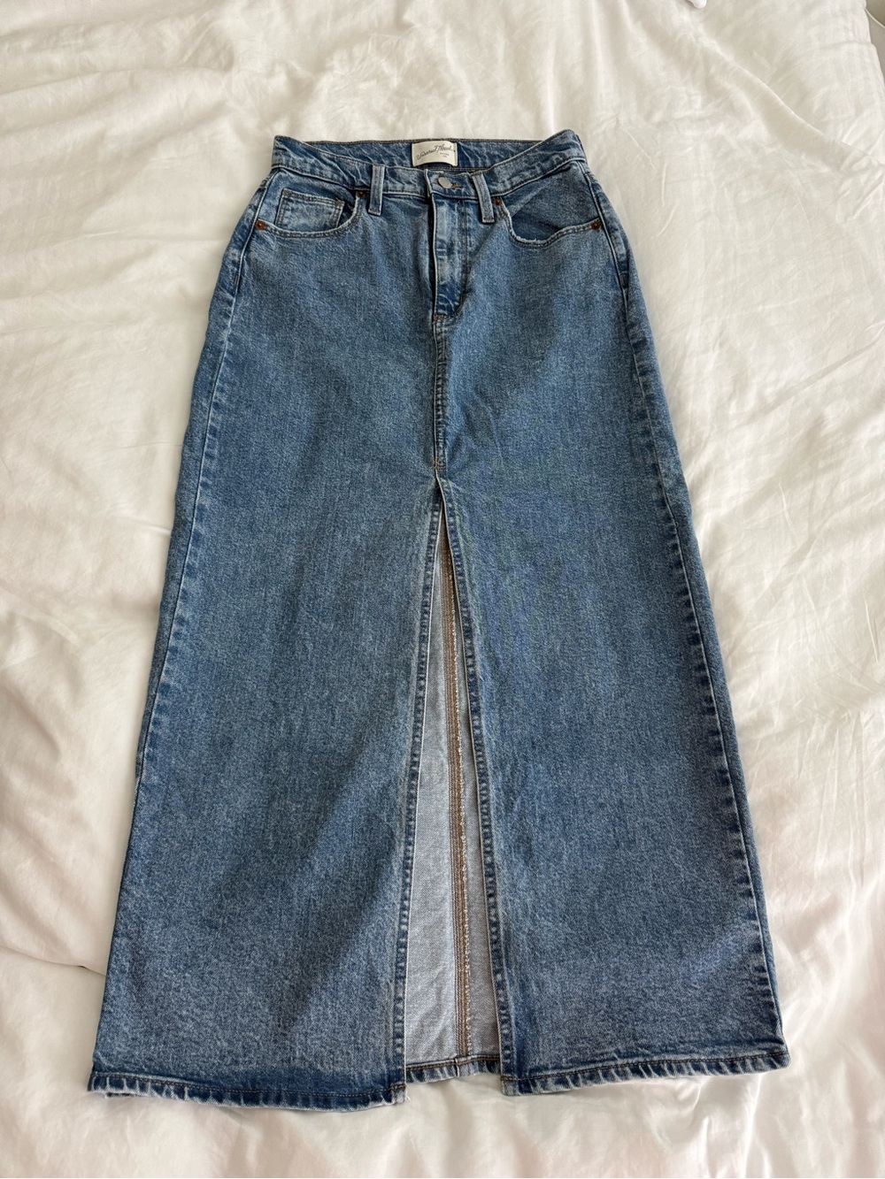 Universal Thread Blue Denim Maxi Skirt with Front Slit